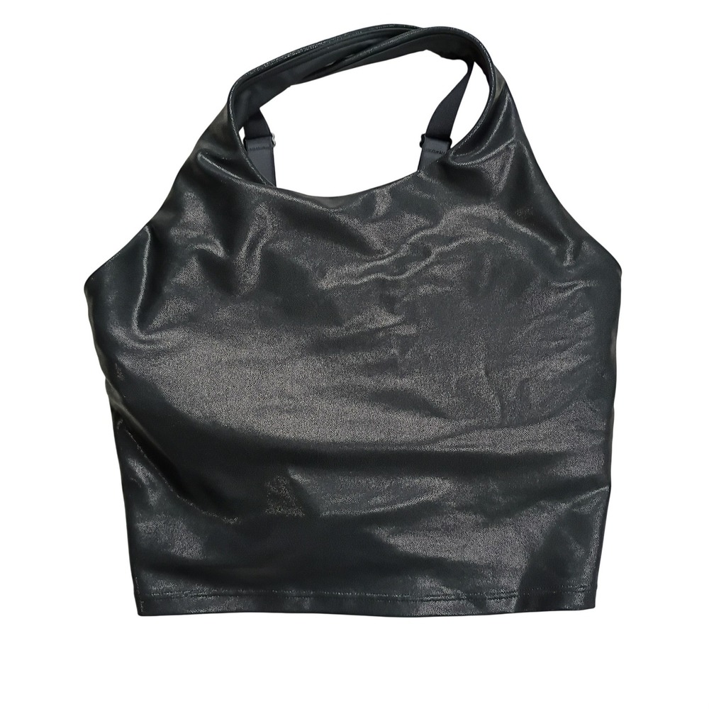 Old Navy Powersoft Faux Leather Sports‎ Bra Tank Women S Black Go-Dry